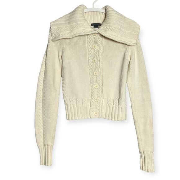Armani Exchange Large Fold Over Collar Chunky Cardigan SIZE M Beige Sweater HK - Picture 2 of 13